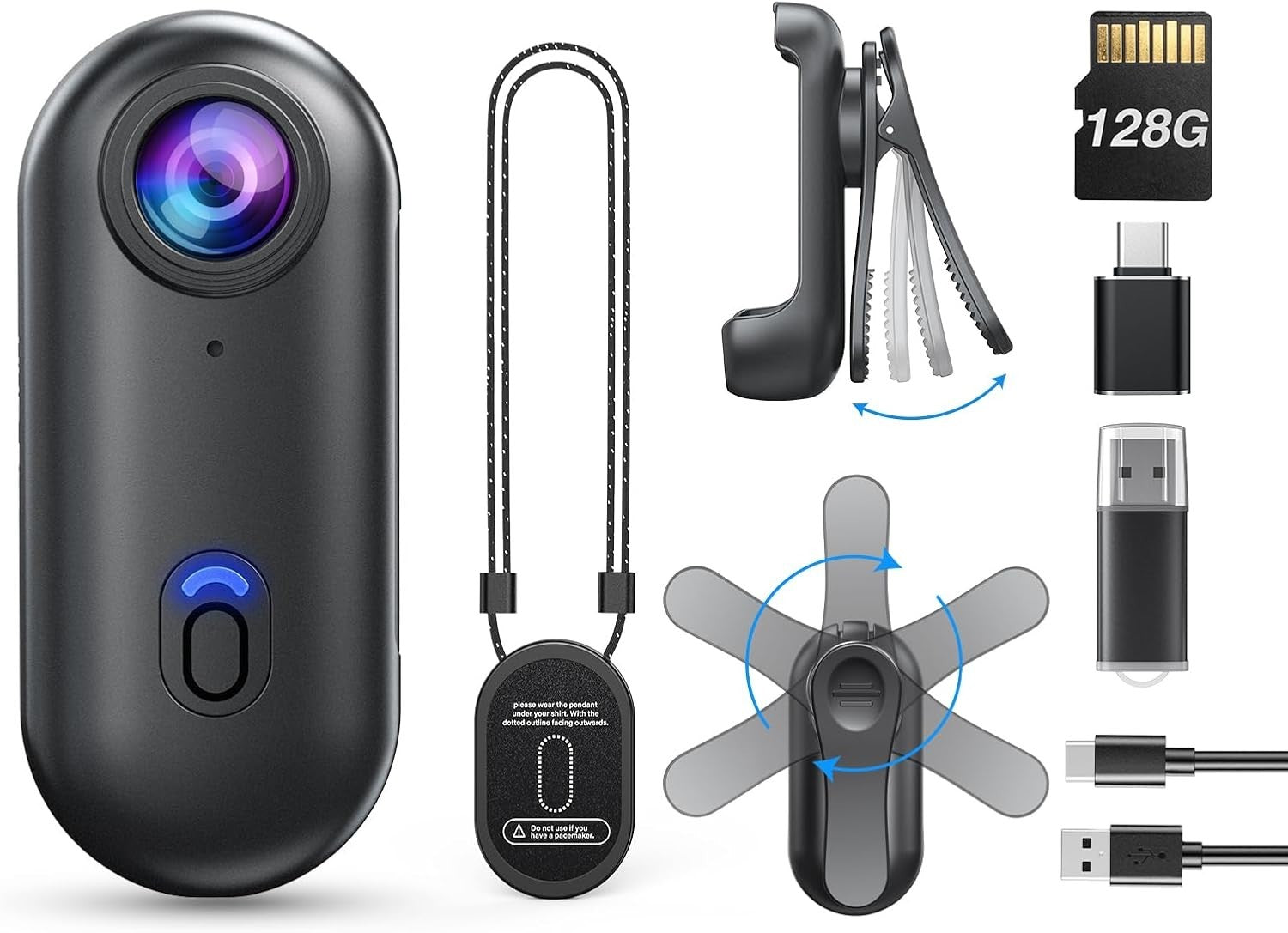 4K Mini Body Camera 128GB Wearable Cam Magnetic Clip 120Min Recording
