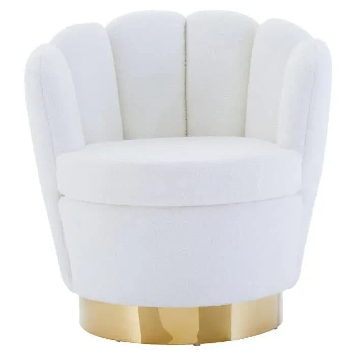 Off White Shell Accent Chair Teddy Fabric Gold Base Modern Lounge Seat