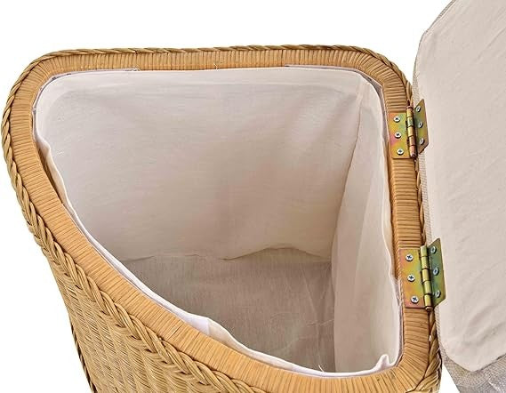 Luxury Rattan Laundry Basket with Padded Seat & Lid – Corner Storage Hamper