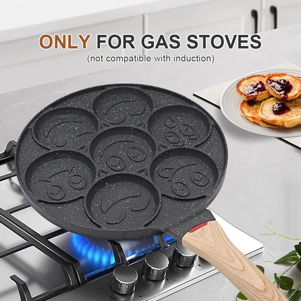 Smiley Face Pancake Pan 26cm Non Stick 7 Hole Mini Pancake Maker Kids Breakfast