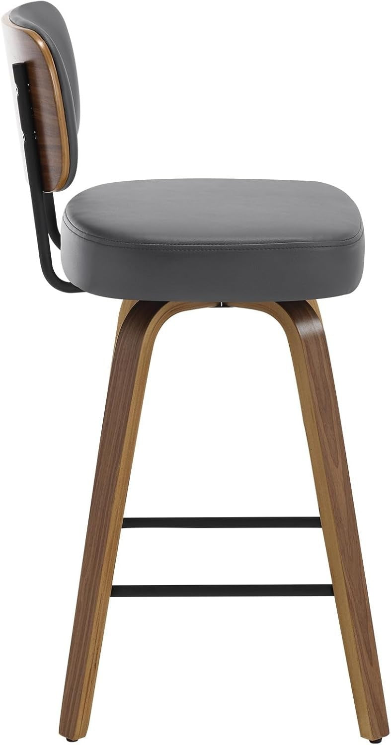 Swivel PU Leather Bar Stool | Wooden Frame Counter Chair with Back