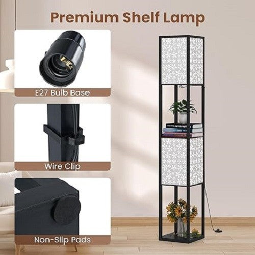 Floor Lamp with Shelves Storage Standing Light Flower Shade Reading Lamp