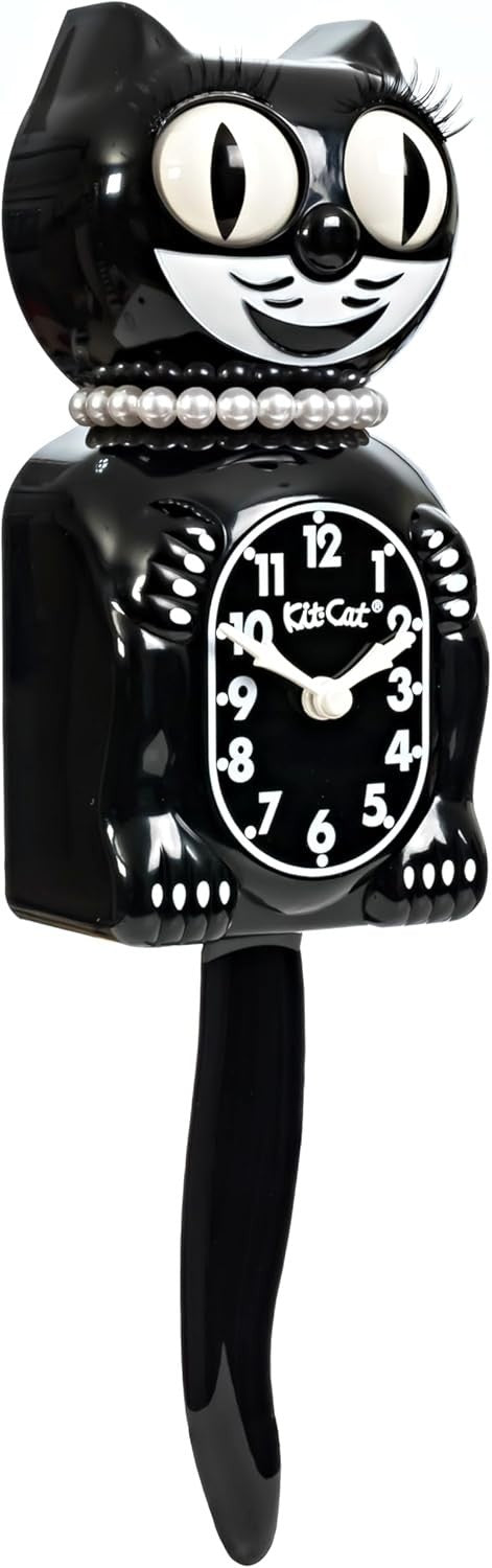 Black Cat Wall Clock Retro 15” Silent Eyes Moving Battery Operated Gift