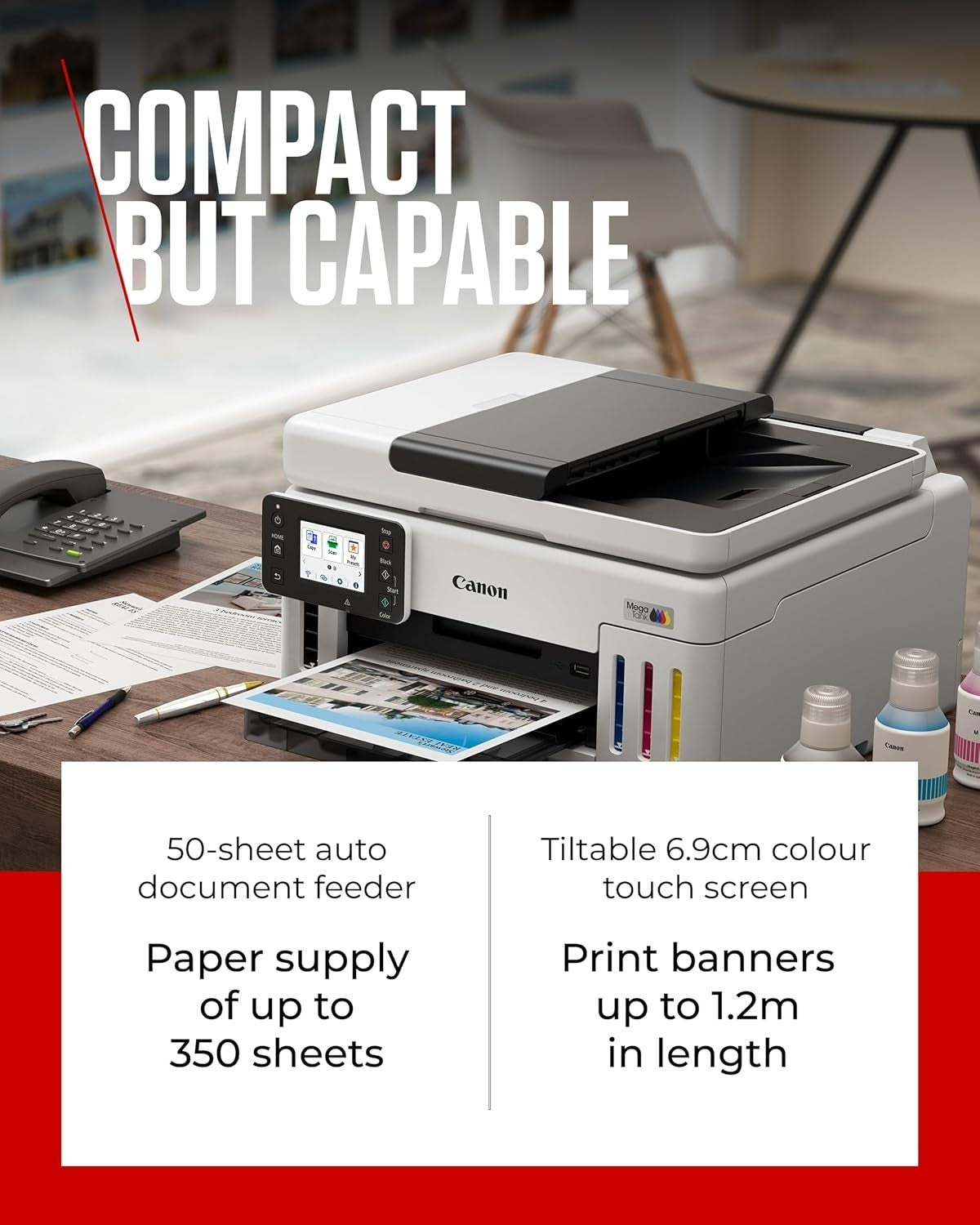 Compact Wireless Colour MegaTank Printer Scanner Copier Auto-Duplex