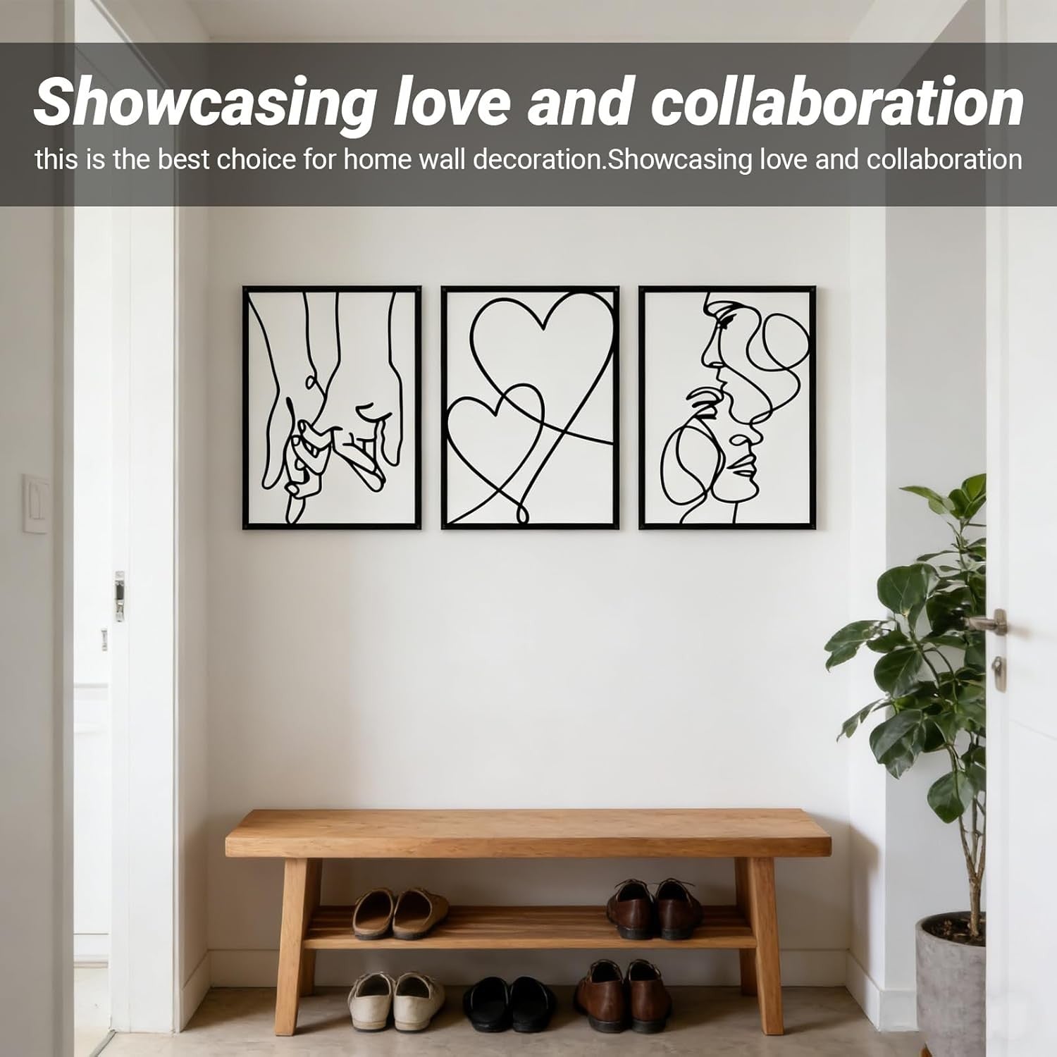 3Pcs Black Minimalist Line Metal Wall Art Framed