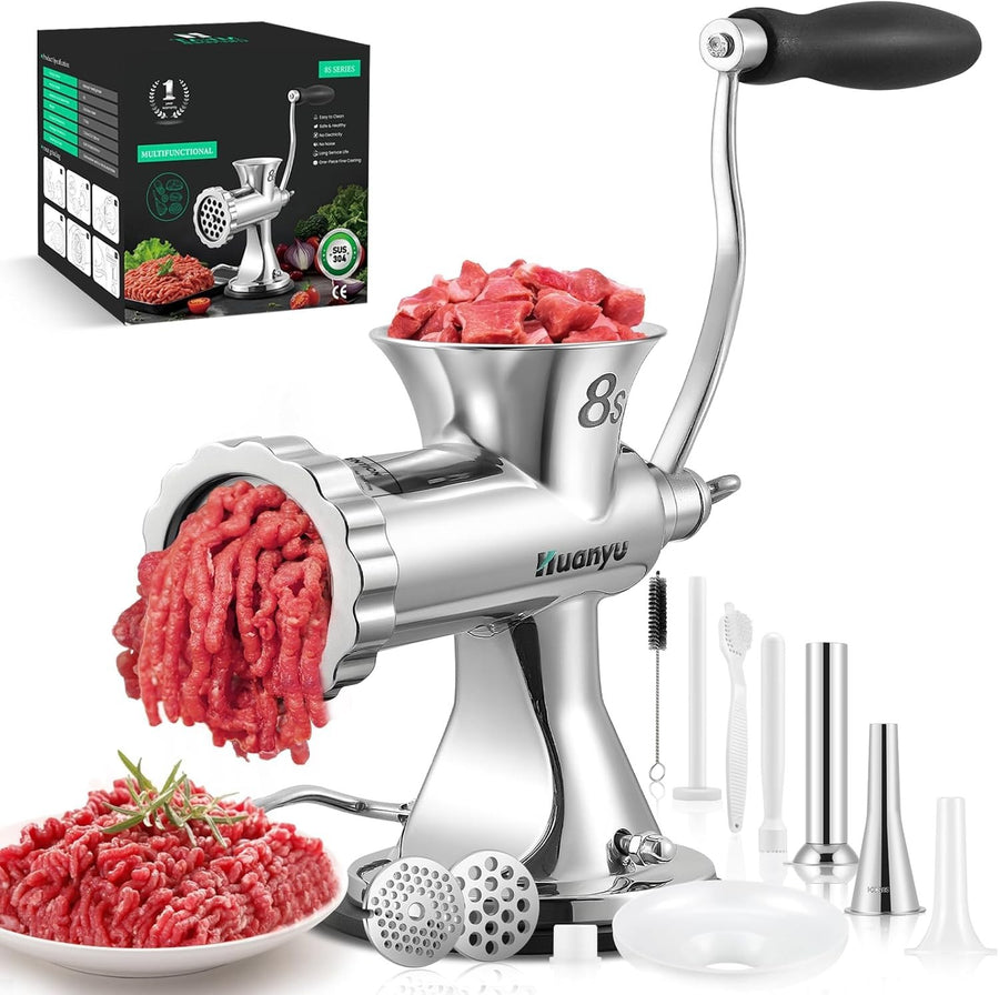 Manual Meat Grinder Sausage Stuffer Stainless Steel Mincer 2 Plates