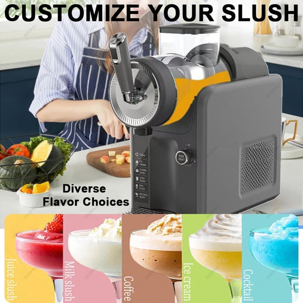 Commercial Slush Machine 1.8L Frozen Drink Maker Auto Clean Rapid Cool