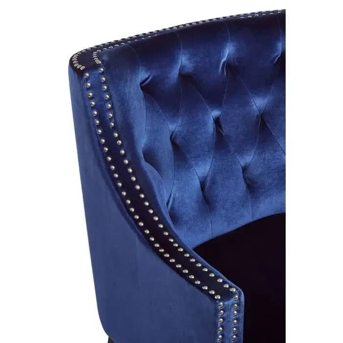 Blue Velvet Accent Armchair with Studs & Tufted Back | 200kg Support