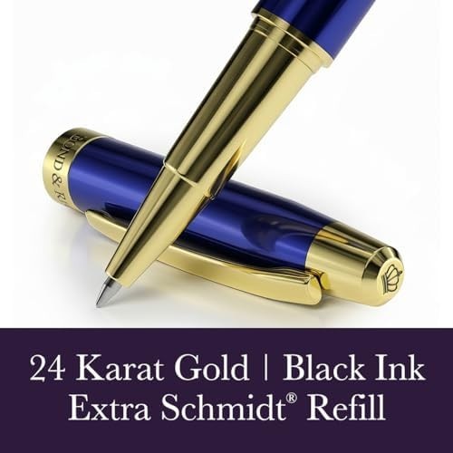 Luxury Rollerball Pen Royal Blue 24K Gold Trim Gift Box