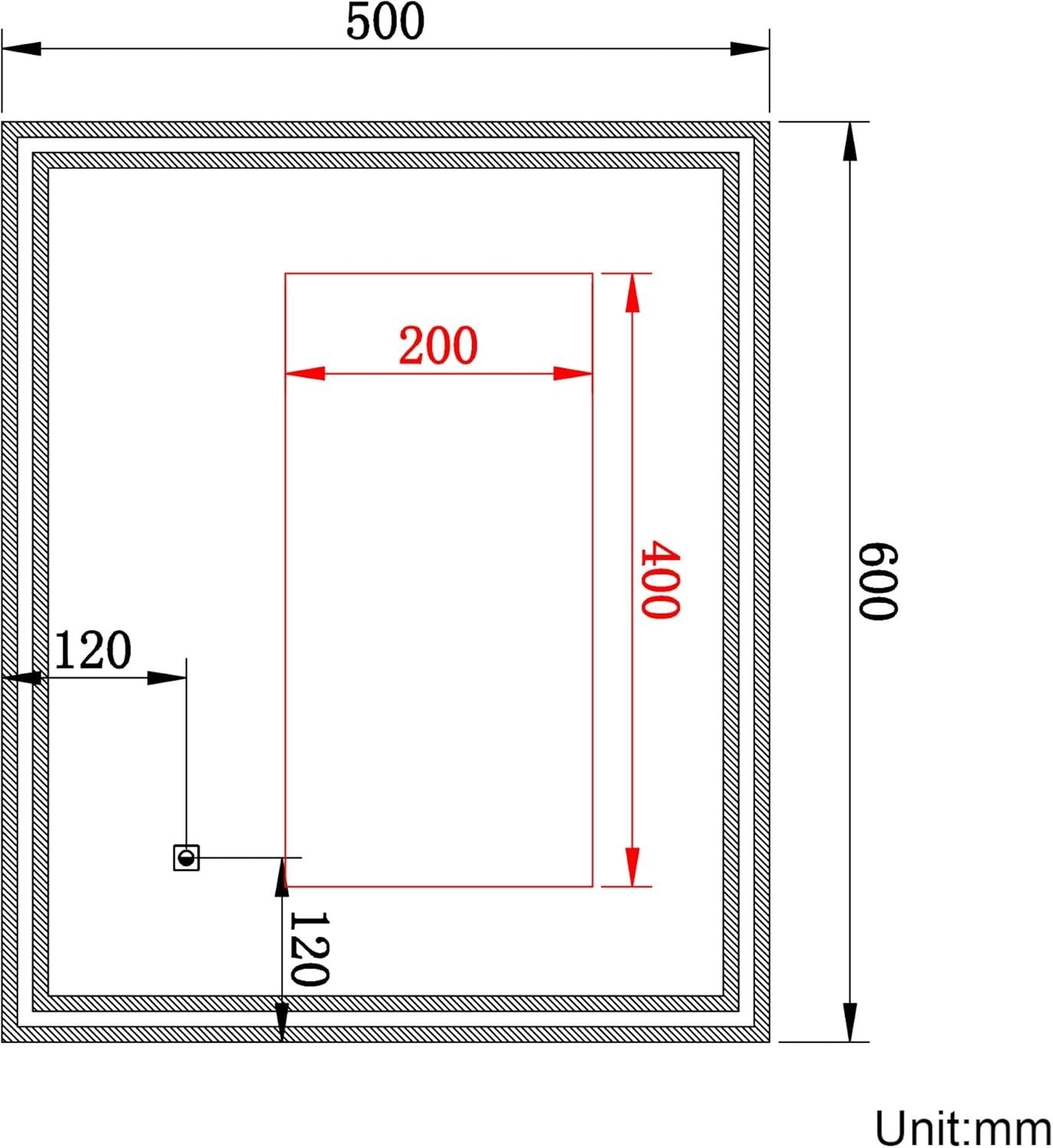 LED Bathroom Mirror 60x50cm Anti-Fog Wall Mount, Dimmable Light, Waterproof