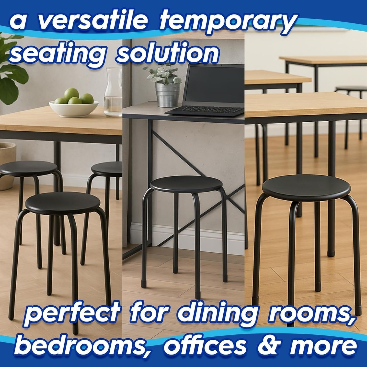 Set of 6 White Metal Stacking Stools Compact Round Modern Kitchen Seats