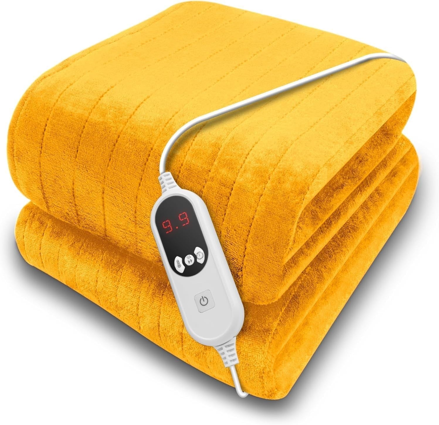 Electric Heated Throw Blanket XL 9 Heat Settings Timer Washable Gold
