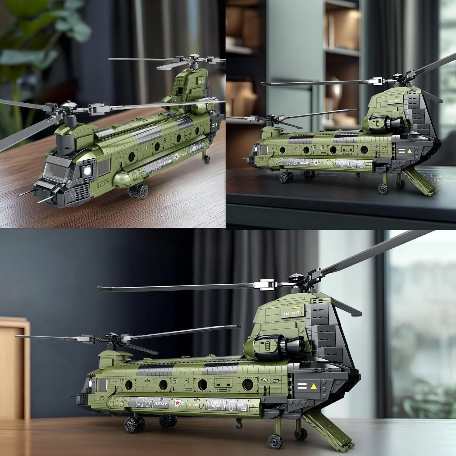 Military Helicopter Building Set - 1458 PCS Model Kit, Realistic Cockpit