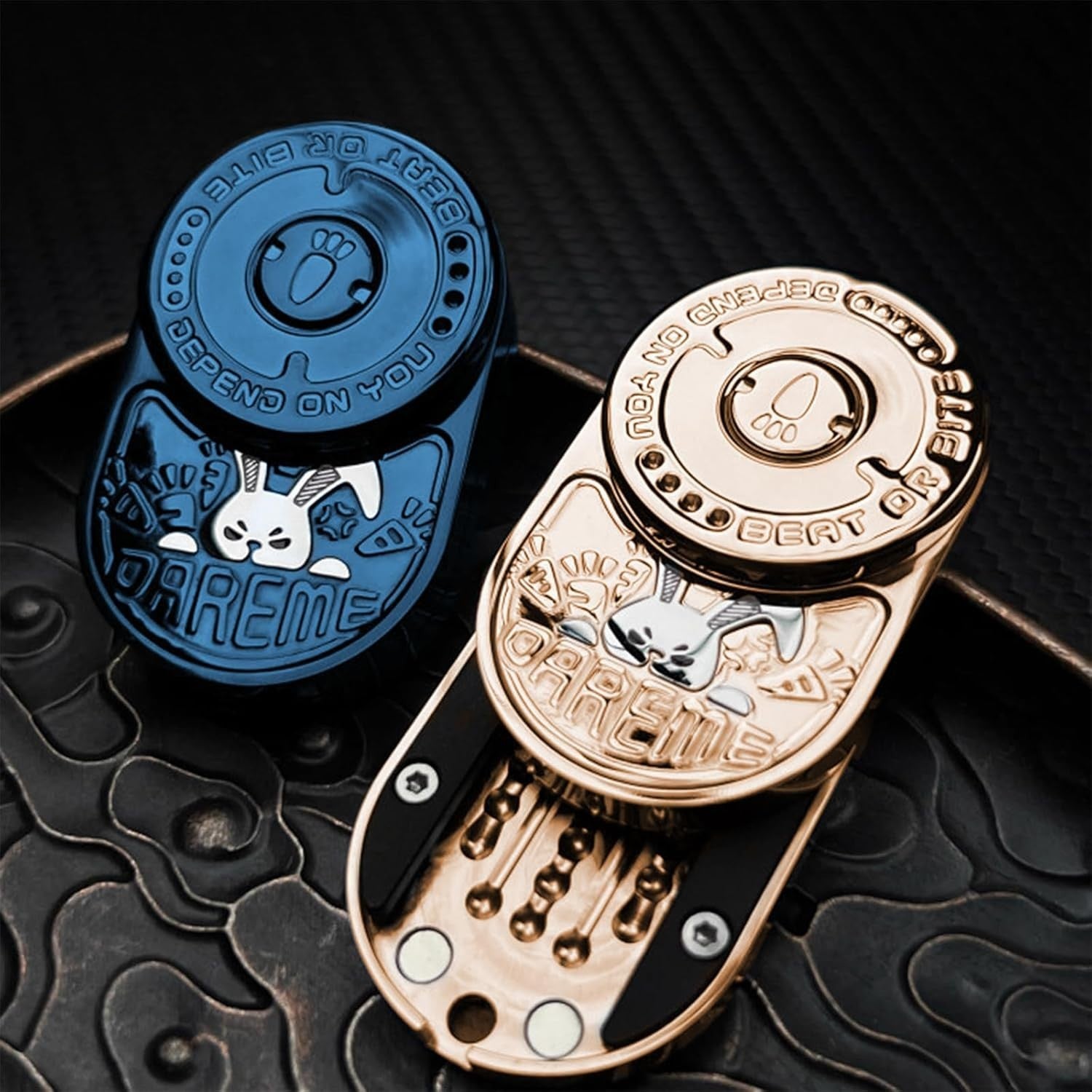Blue Metal Rabbit Fidget Slider EDC Stress Relief Clicker