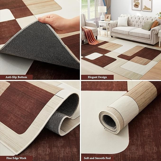 Large Geometric Rug Soft Modern Indoor Area Carpet Brown Beige 160x230cm