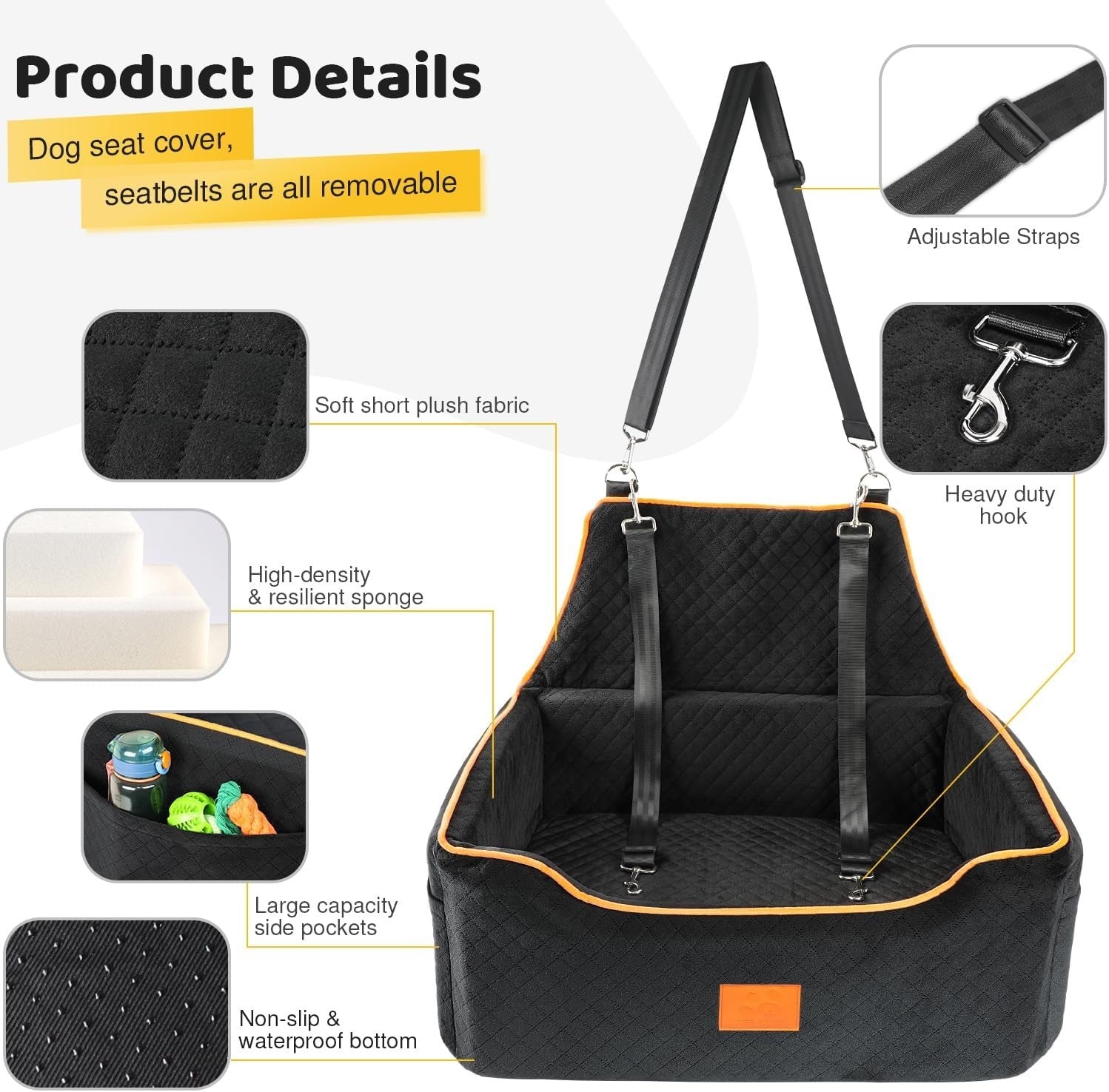 Dog Travel Bed Car Seat for Large Dogs Memory Foam Pet Booster 55lb