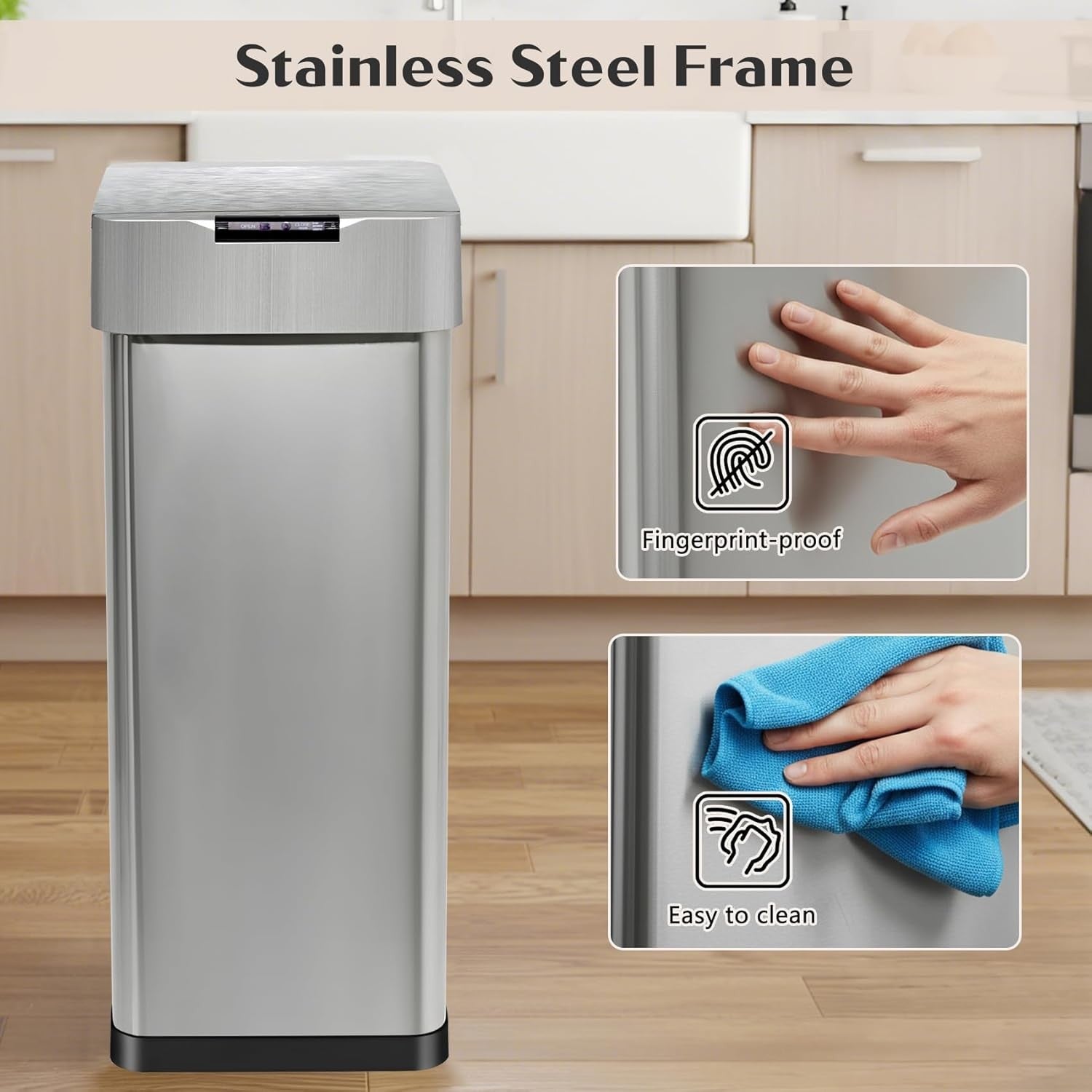 50L Automatic Sensor Kitchen Bin Stainless Steel USB Soft Close