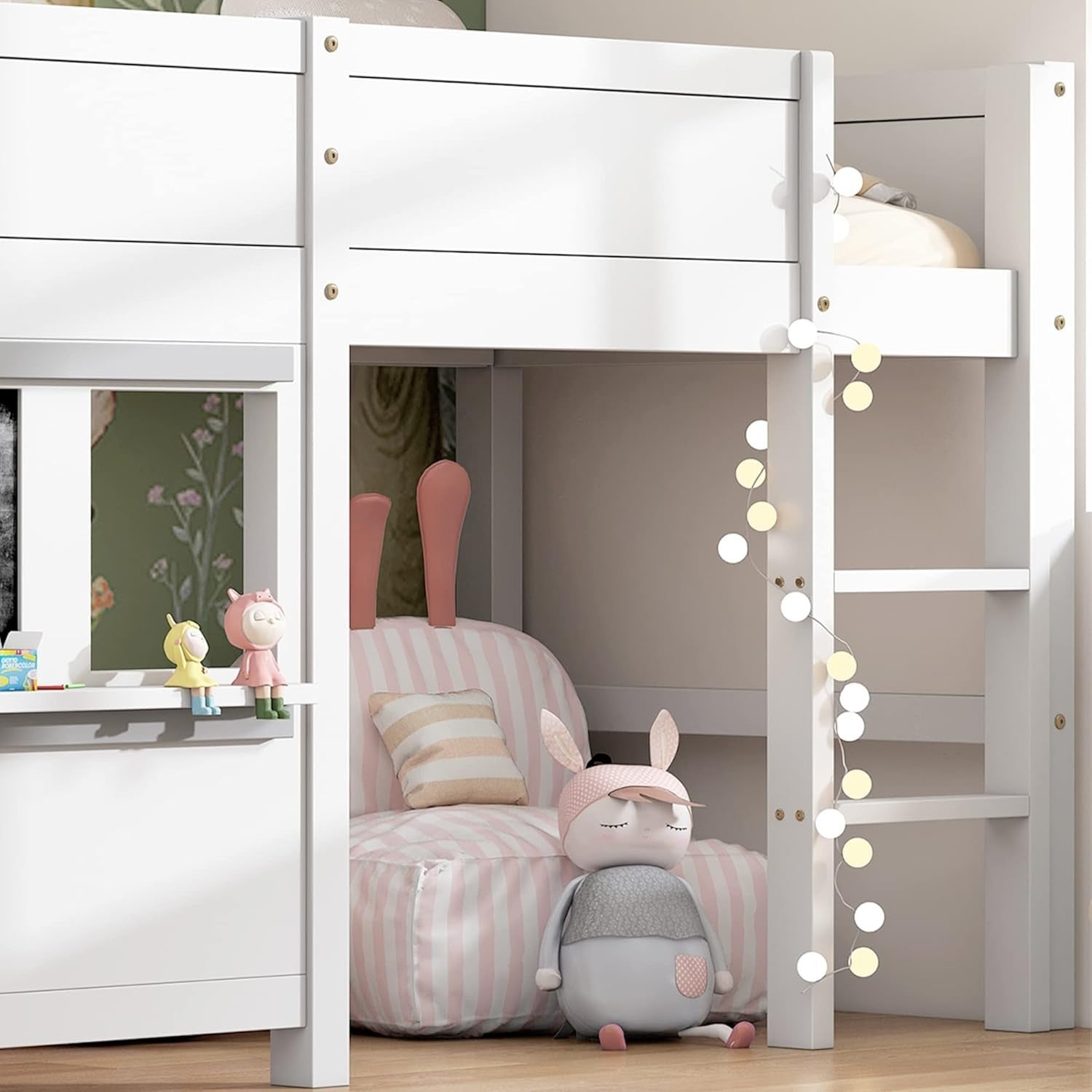 Kids Bunk Bed with Storage & Blackboard, 3FT Loft Bed Frame 90x190cm