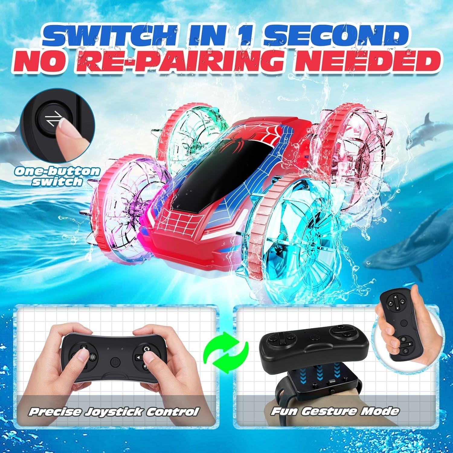 4WD Gesture RC Car Boat 60min Play Magnetic Charge Kids Gift