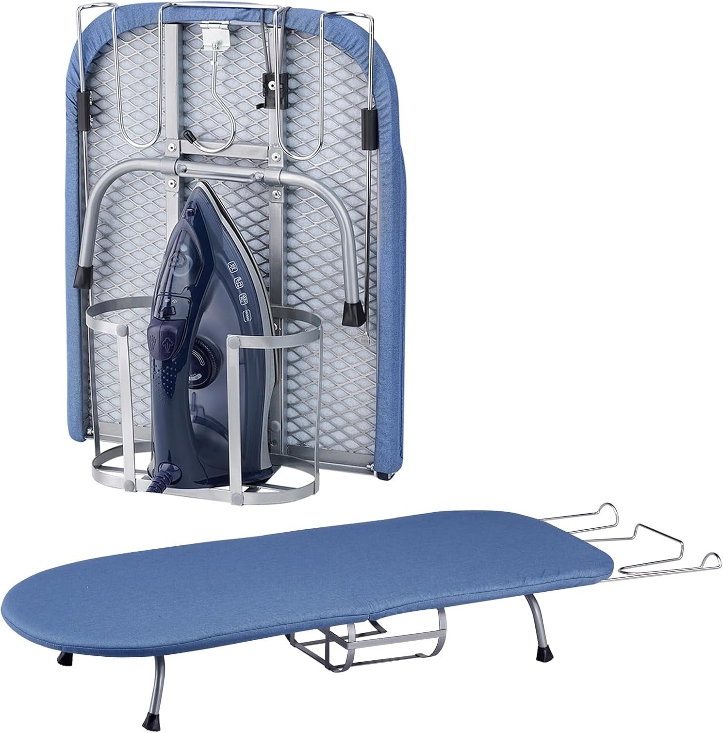 Portable Tabletop Ironing Board with Iron Rest Foldable Travel Blue 80x30cm