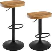 Set of 2 Dark Wood Effect Swivel Bar Stools Adjustable Height Saddle Seat