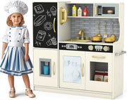 Kids Wooden Play Kitchen Blackboard Ice Maker Microwave Beige Toy