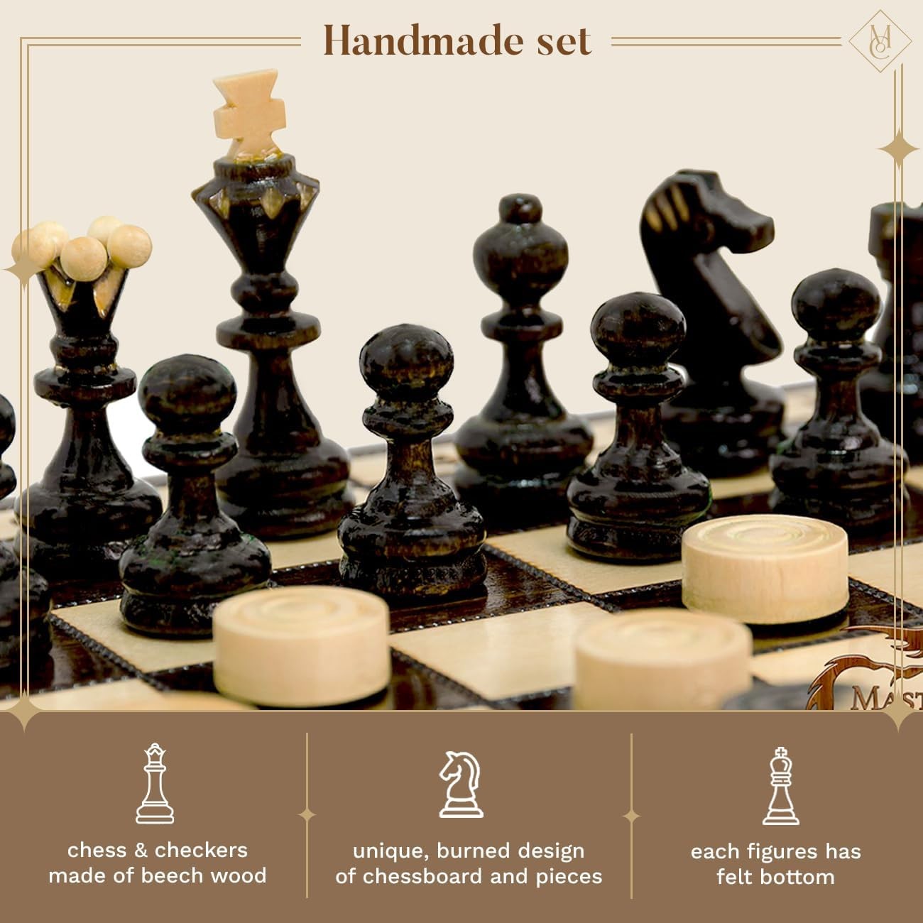 35cm Wooden Chess & Checkers Set | Foldable Travel Board | 2-in-1 Classic Game
