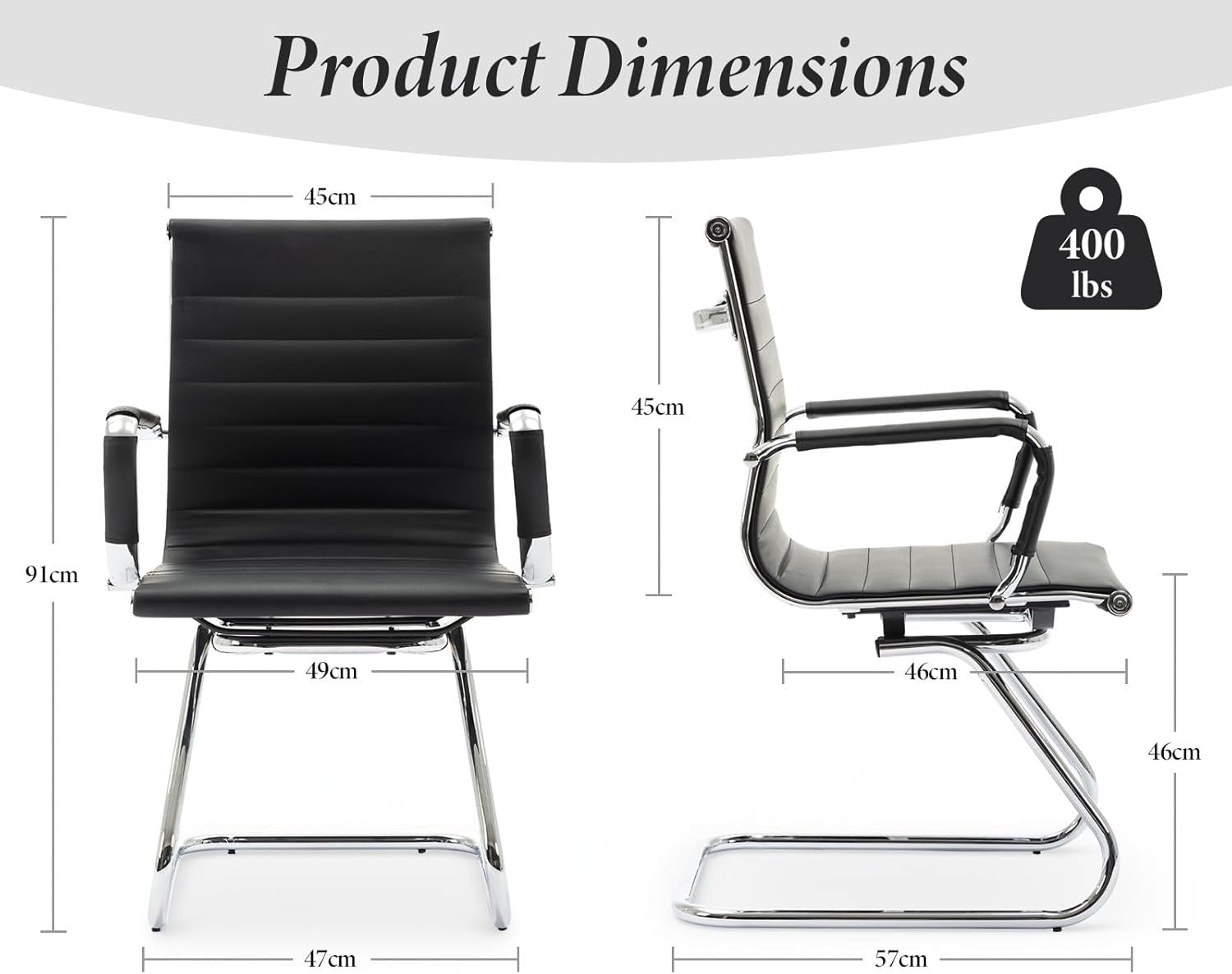 PU Leather Office Chair Set of 2 Metal Frame Conference Guest Black