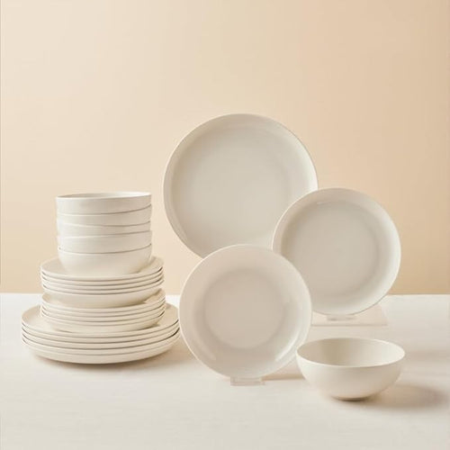 24pc White Bone China Dinner Set for 6 Plates Bowls Elegant Tableware