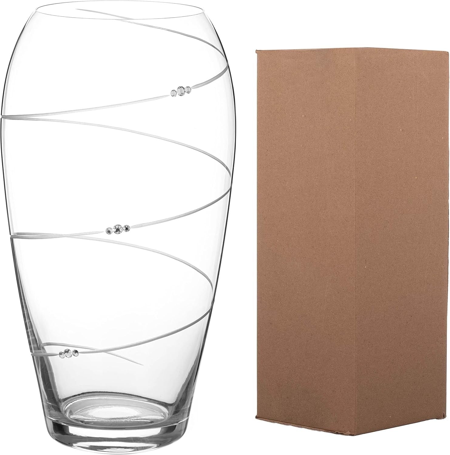 Crystal Glass Flower Vase 29cm Tall Swirl Cut Modern Home Décor
