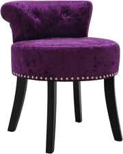 Purple Velvet High-Back Vanity Stool with Solid Wood Legs – Dressing Table Chair