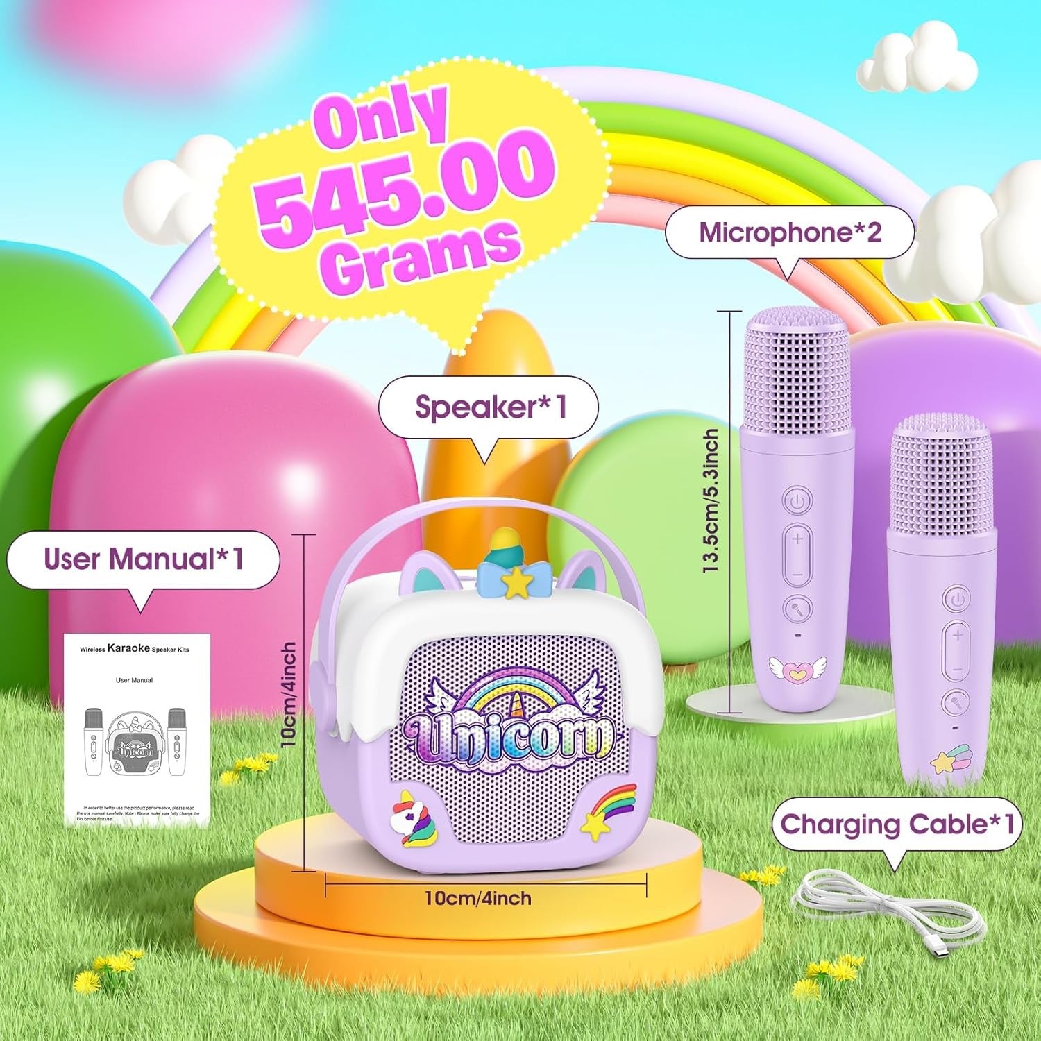 Purple Unicorn Kids Karaoke Machine with Mic Bluetooth