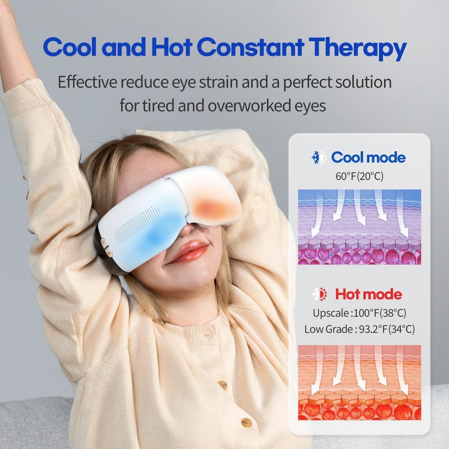 Hot Cold Eye Massager with Air Compression Vibration Bluetooth for Sleep Relief