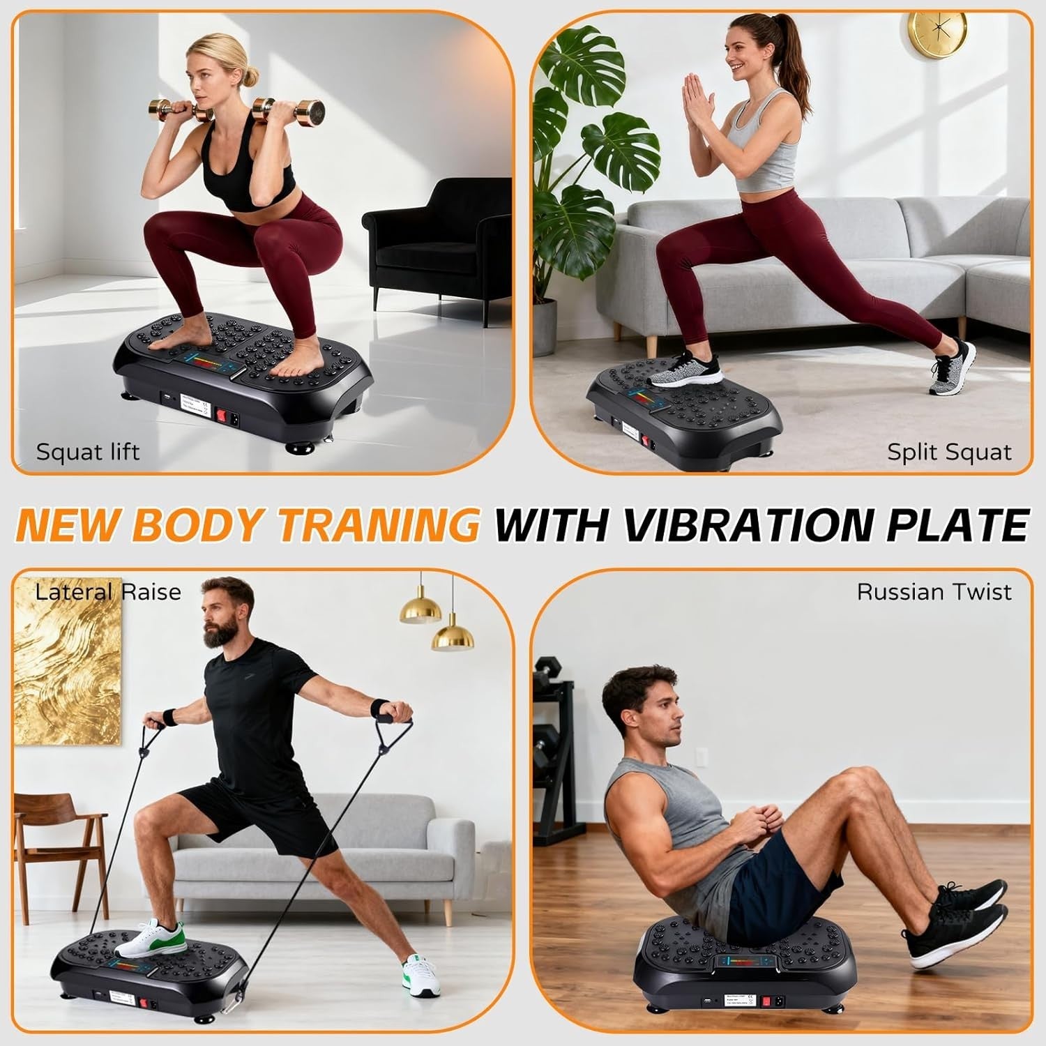 Black Whole Body Vibration Fitness Platform 120 Levels Bluetooth Home Gym