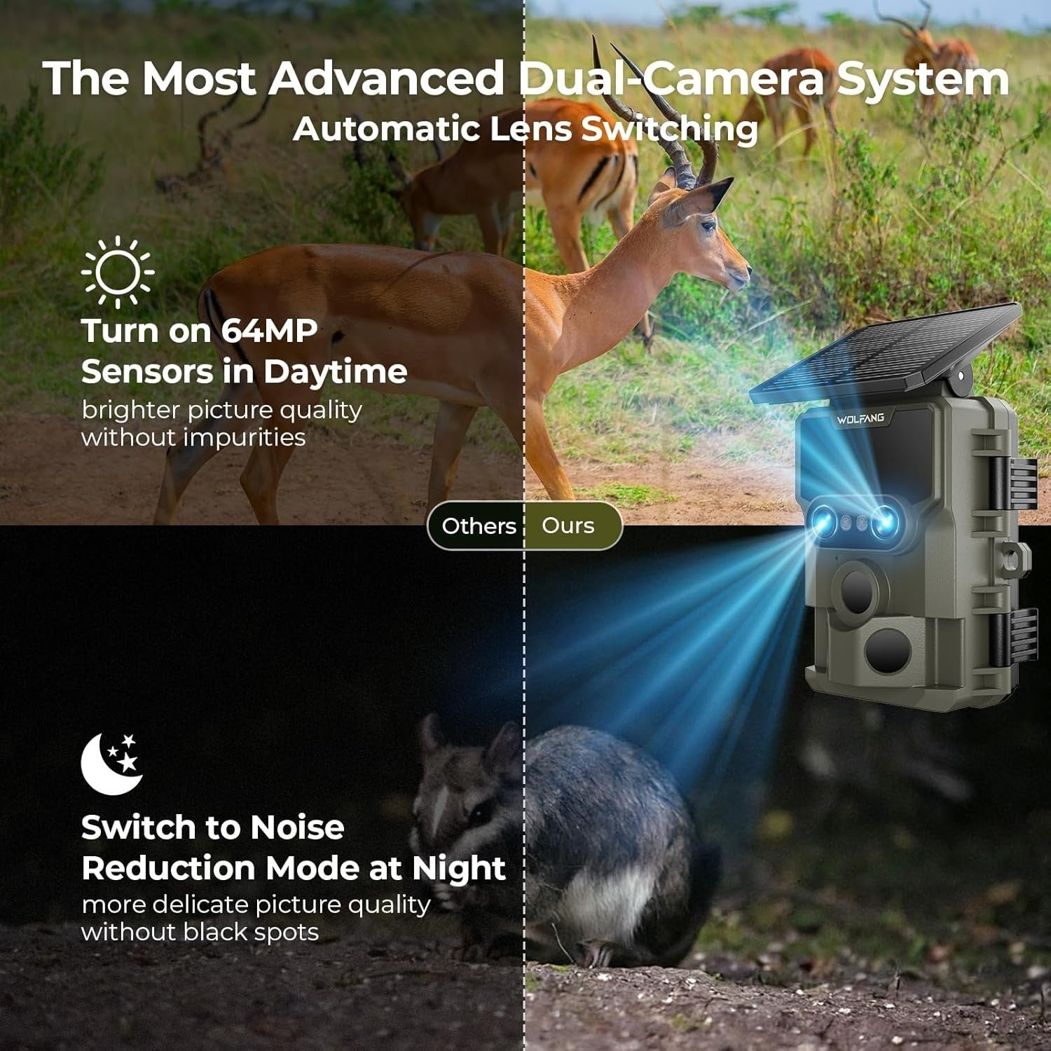 4K 64MP Solar Trail Camera WiFi Wildlife Hunting Cam Night Vision IP66