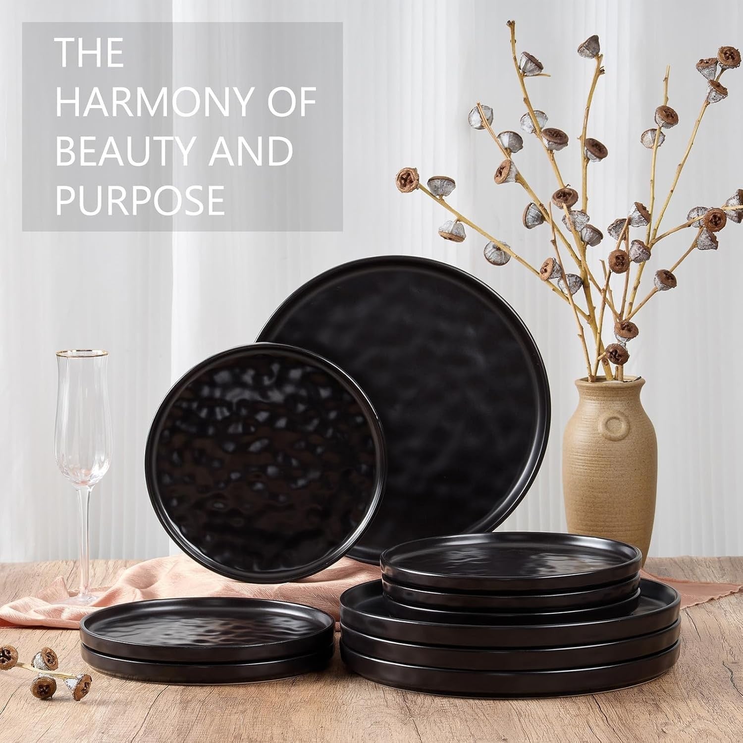7.9in Ceramic Dessert Plates Set of 6 Matte Black Microwave Dishwasher Safe