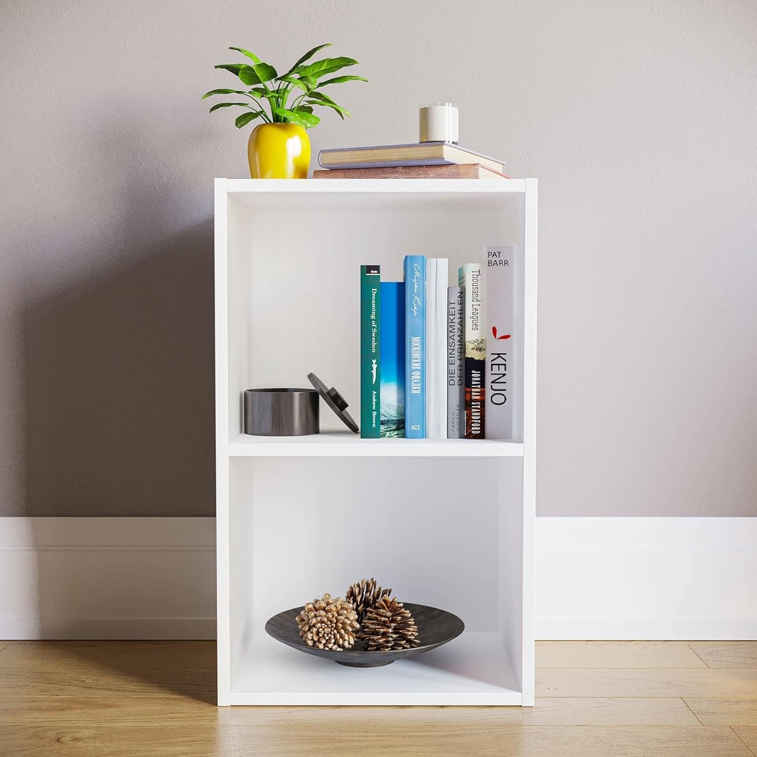 2 Tier White Wooden Cube Bookcase Small Storage Shelf for Living Room Office