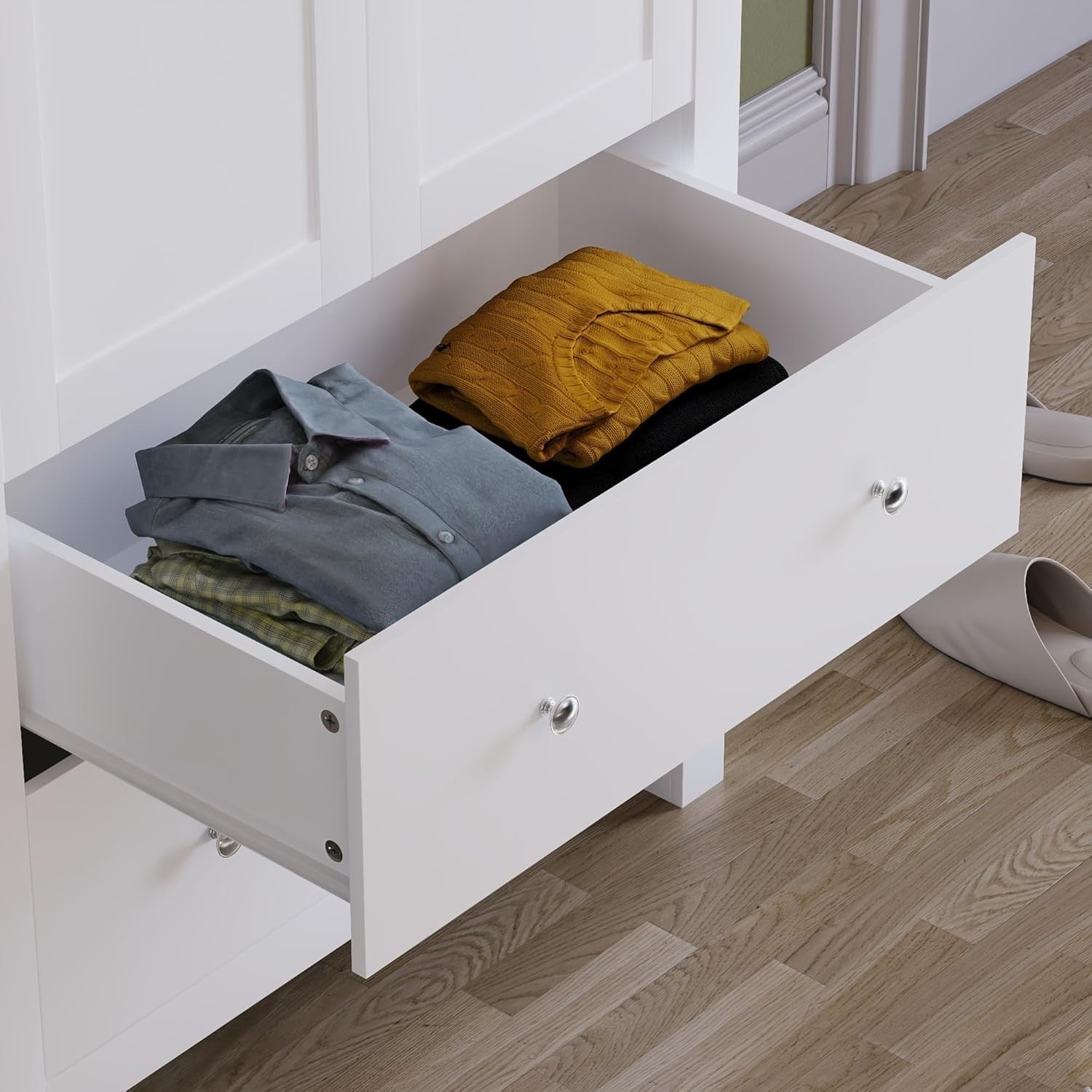 White 2 Door Wardrobe with Drawers Bedroom Storage Cabinet Clothes Rail