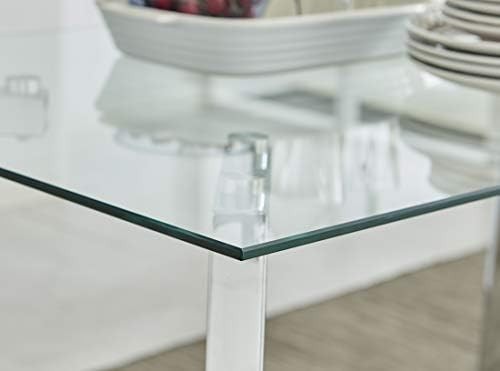 Modern Clear Glass Dining Table Rectangular Chrome Metal Legs