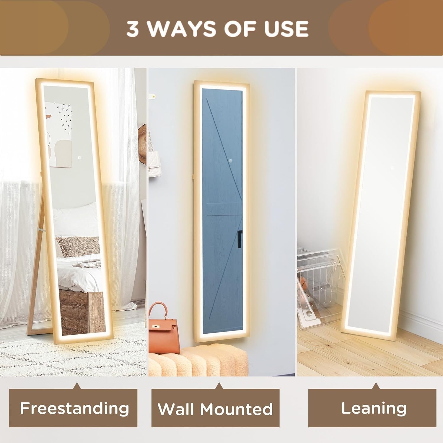 LED Full Length Mirror 160x40cm Freestanding Wall Leaning Light-Up