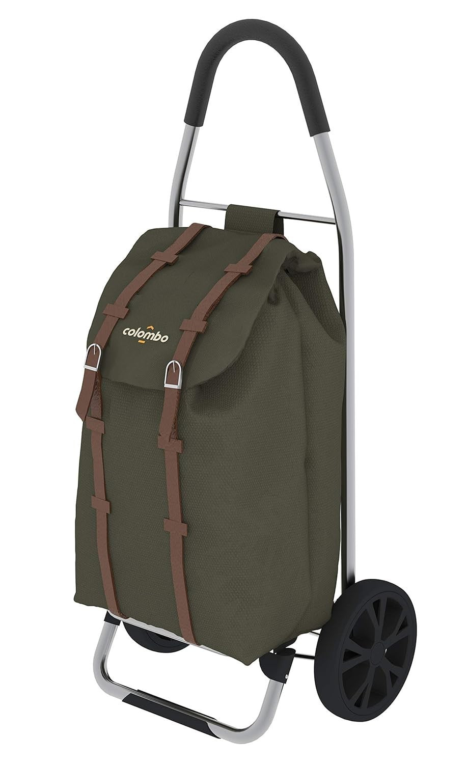 Army Green 50L Steel Shopping Trolley with XL Wheels & Foldable Design