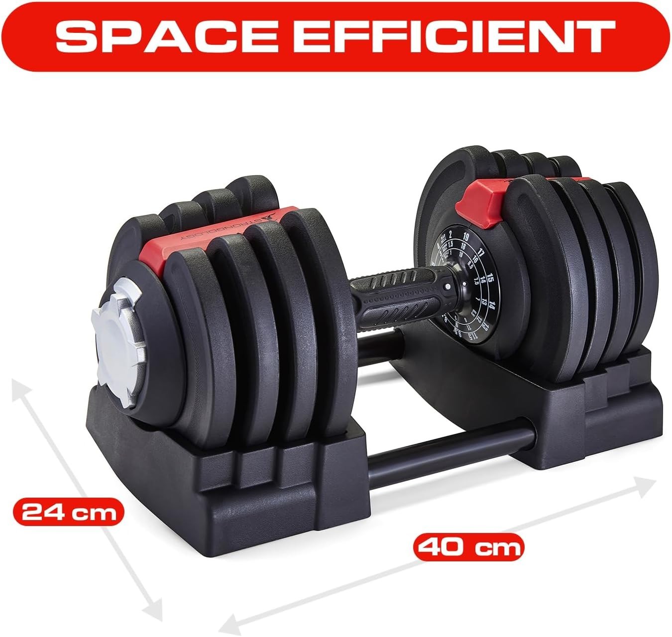 18KG Adjustable Dumbbell Pair Smart Dial Weights Space Saving Home Gym