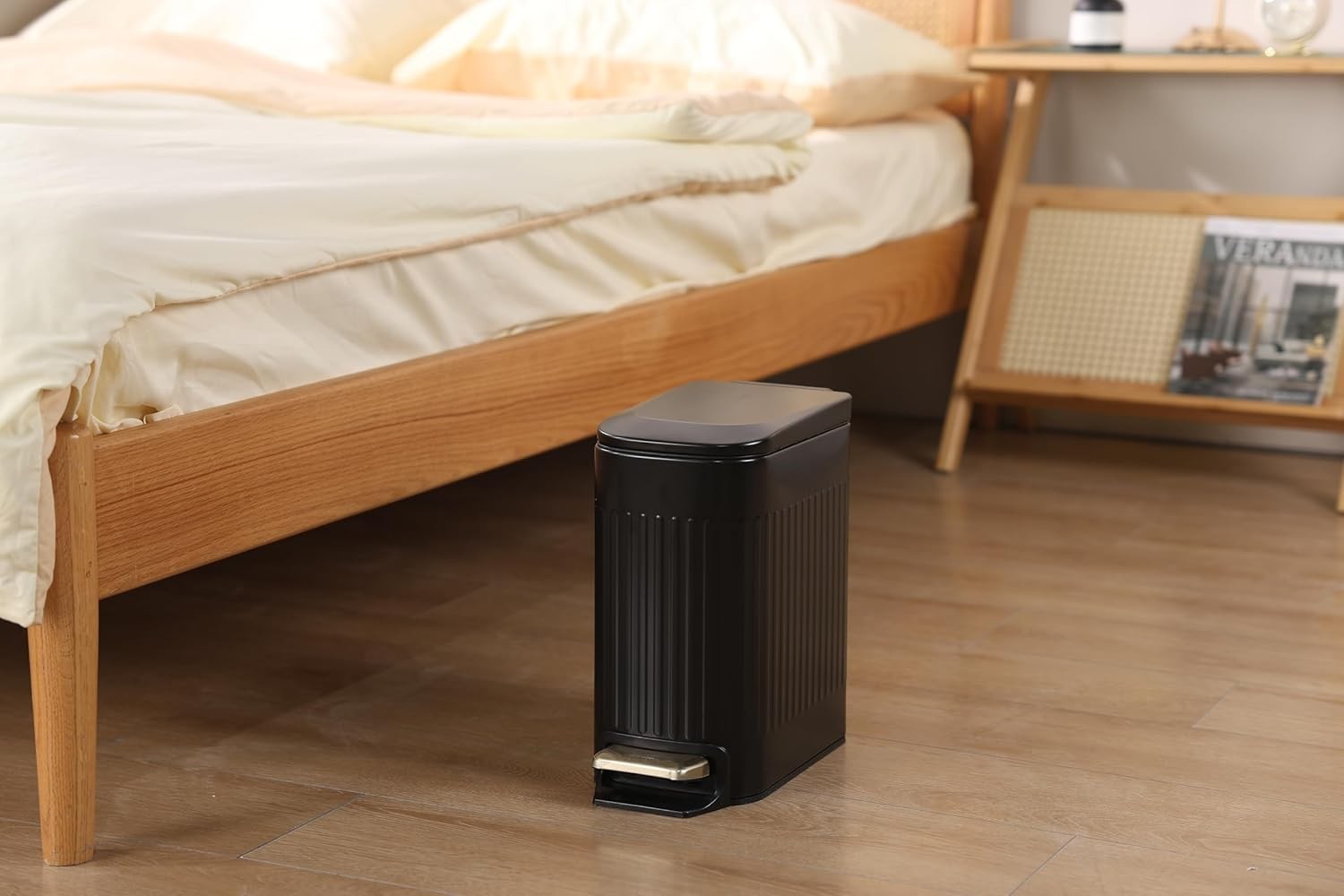 7L Slim Bathroom Pedal Bin Matt Black Stainless Steel Soft Close