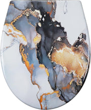 Marble Effect Toilet Seat Soft Close Duroplast Quick Release Top Fix 45x37cm