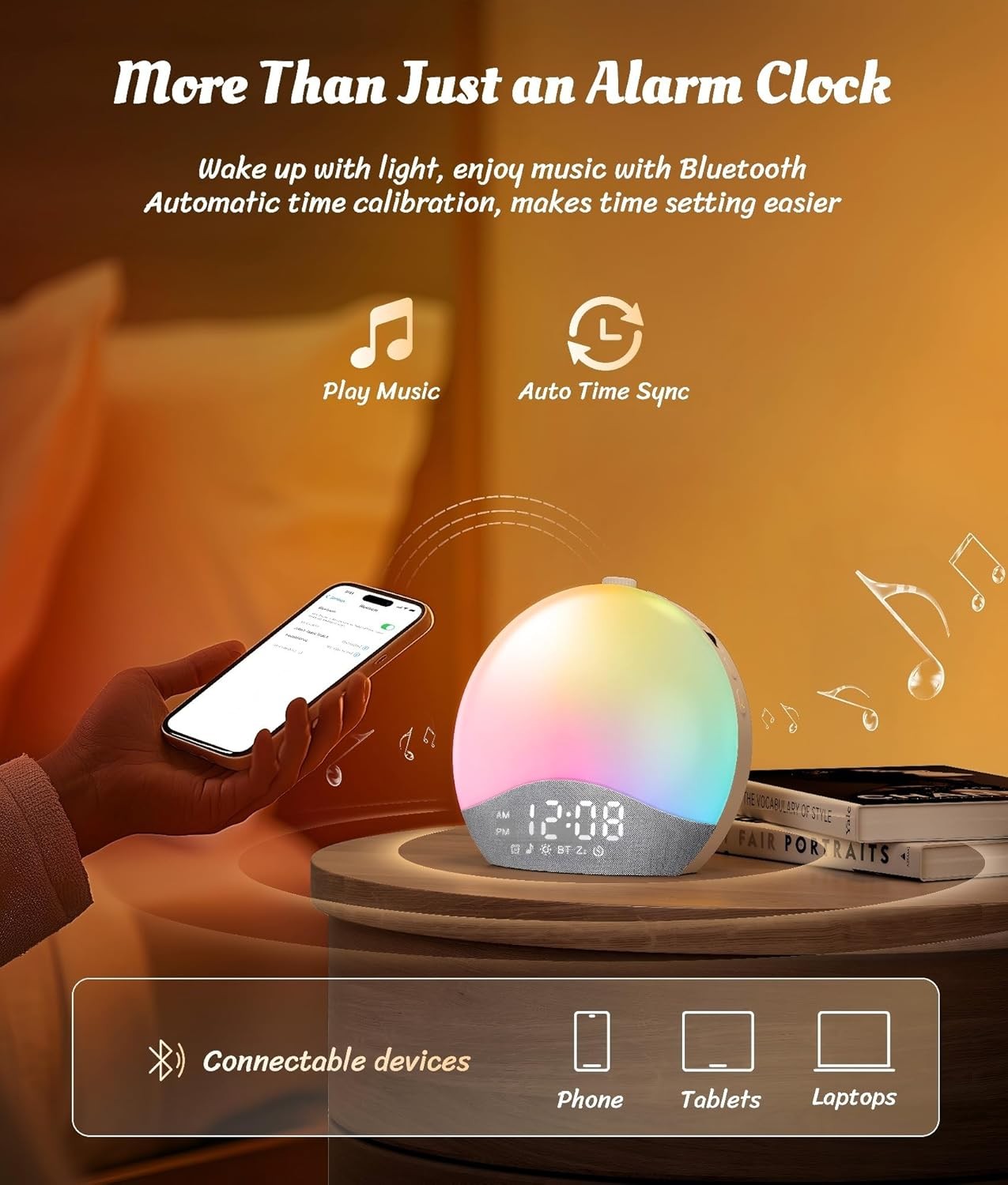 Sunrise Alarm Clock Wake Up Light White Noise Bluetooth Night Lamp