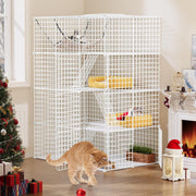 4-Tier Large Indoor Cat Cage Playpen with Hammock, 4 Doors & Ladders, 107x72x142