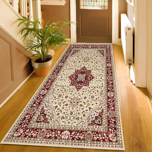 Beige Vintage Runner Rug 80x300cm Non Slip Low Pile Hallway Kitchen Carpet