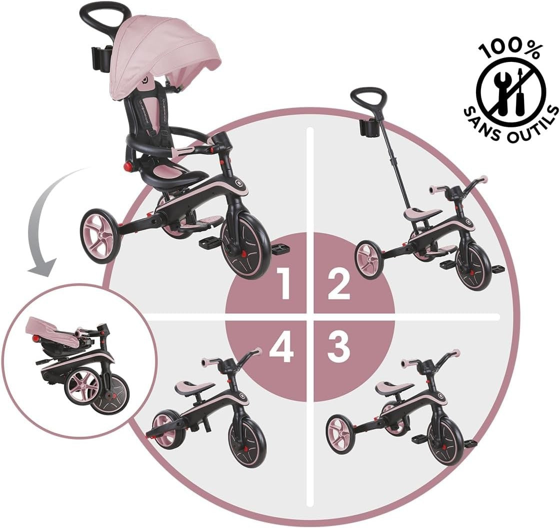 4 in 1 Foldable Trike Balance Bike Kids Ride On Canopy Pink 1-5Y