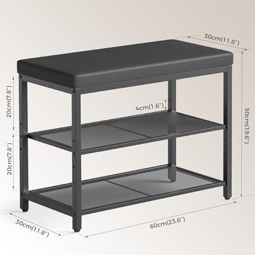 Black 3-Tier Shoe Bench with Cushion Seat – Industrial Hallway Organizer
