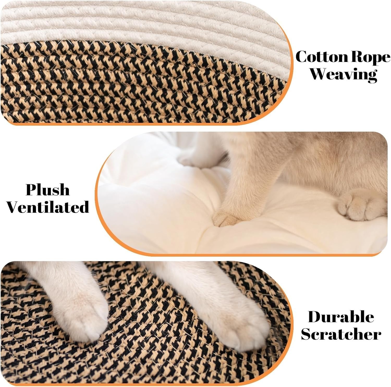Woven Cotton Rope Cat Basket Bed 47cm Washable Pet Cushion All Season